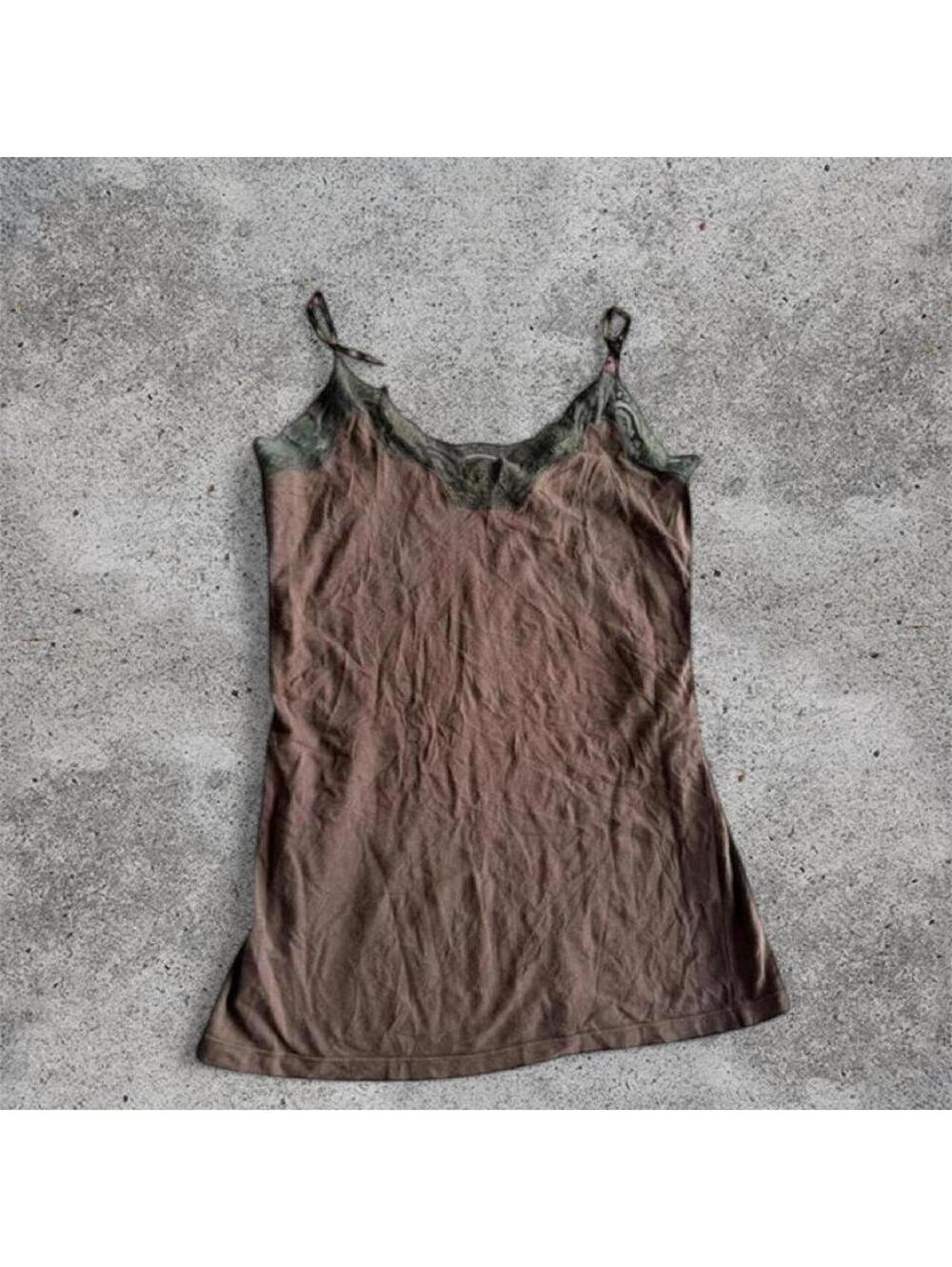 Dynamite brown and green lace cami top